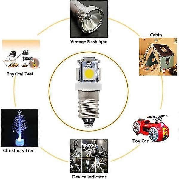 10 st E10 6v LED-lampor 5smd 0,5w 50lm-lampacool vit (FMY)