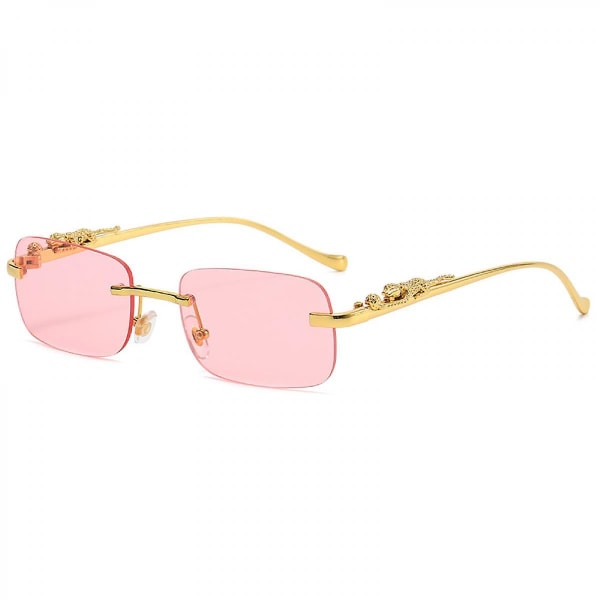 Fyrkantiga solglasögon för kvinnor män båglöst trendigt mode rektangulära solglasögon Uv-skydd retro vintage damsolglasögon (FMY)