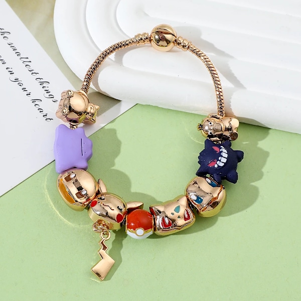 Japan Anime Armband Kawaii Pikachu Gengar Squirtle Bulbasaur Hänge Diy Armring Pärlor Berlocker Armband för Kvinnor(FMY) Pokemon 19cm