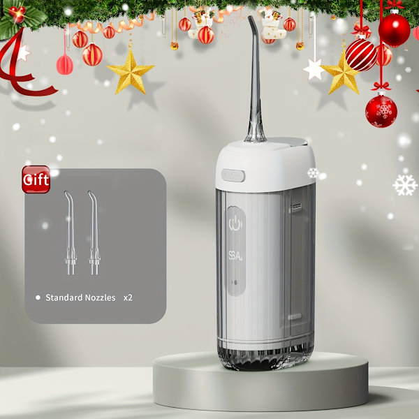 Vattenfloss - Trådlös Laddningsbar Tandspruta Med 3 Lägen, Inbyggd Tank Och Kraftfull Batteritid För Hemma Och Resor, Tandvård, Tandställning (FMY) Moonlight White Water flosser with two nozzles