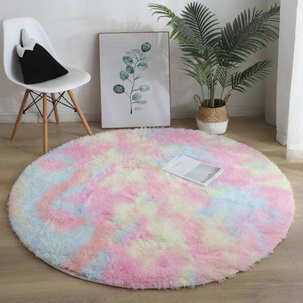 Rosa Rundt Teppe for Jenterom, Mykt Sirkelteppe (FMY) Multicolor