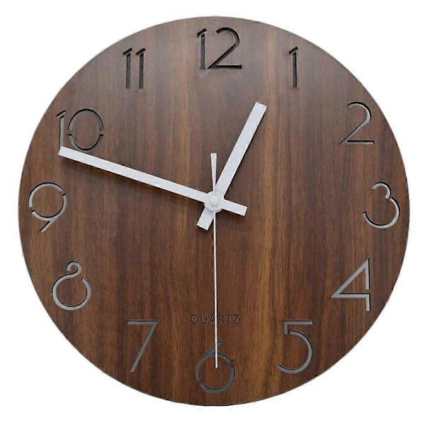 30 cm Vintage arabialaisin numeroin koristeltu rustiikkinen toscanalainen puinen koristeellinen pyöreä seinäkello (FMY) dark brown