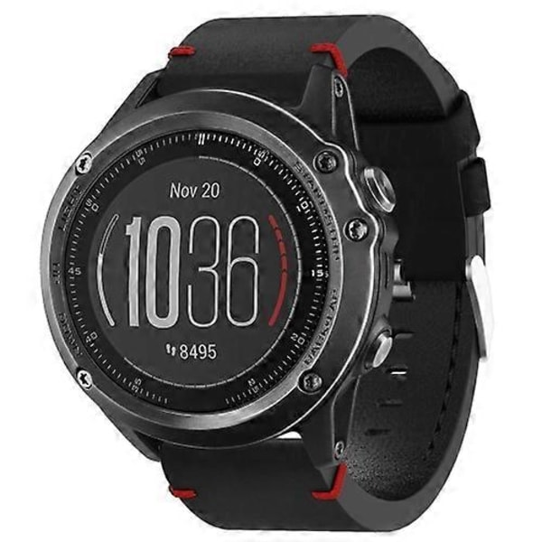 För Garmin Fenix 3 HR 26mm Läder Sutur Stålspänne Klockarmband (FMY) Black