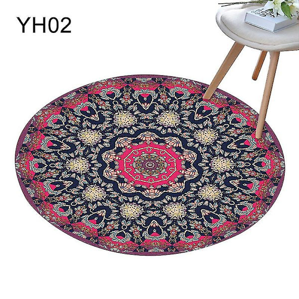 80x80cm Rund Mandala Gulvtæppe Gulvtæppe Pude Soveværelse Stue Indretning Jikaix  (FMY)