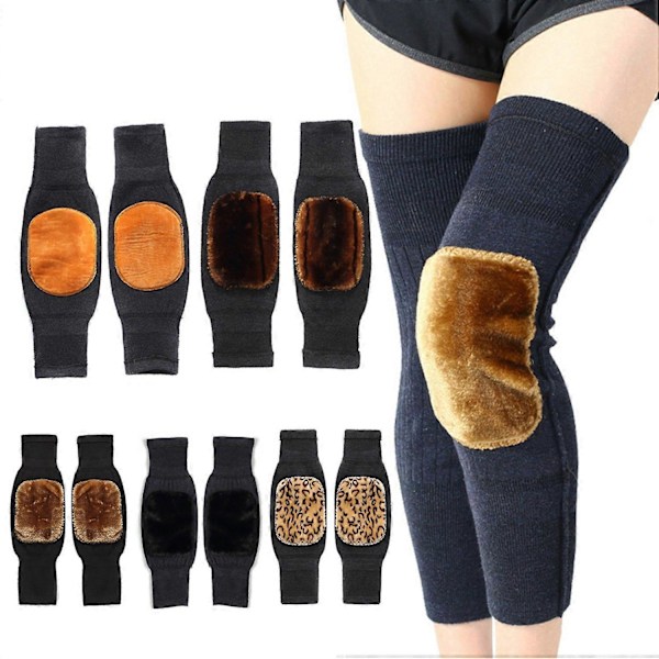 1 Par Vinter Termiske Knepputer Strikket Tykkelse Pluss Elastisk Myk Varmebevaring Anti-Skli Kne (FMY) Leopard