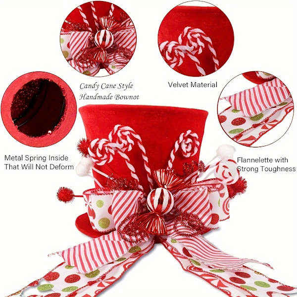 Klassisk rød polyester juletretopp med sukkersticksløyfe - Perfekt for julepynt, innendørs og utendørs bruk (FMY) Red