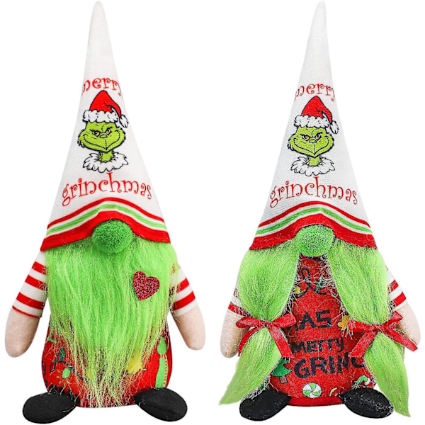 2 Pcs Christmas Grinch Gnome Decorations, Cute Handmade Christmas Grinch Gnomes Ornaments  (FMY)