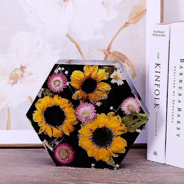 Harpiksforme, store harpiksforme i silikone (20x23x5 cm), sekskantede harpiksforme til konservering af blomster, dybe forme til harpiksstøbning