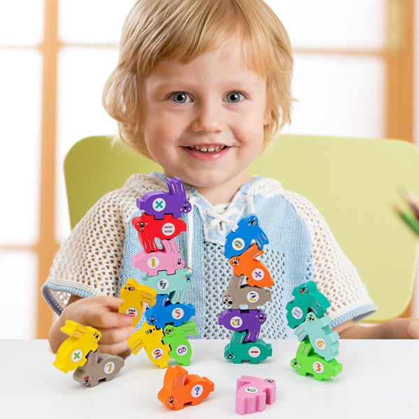Børnehjernespil Træstableklodser Legetøj Multifunktionelt tilbehør Kanin Dyr Førskolebordlegetøj Bedste gaver (FMY)