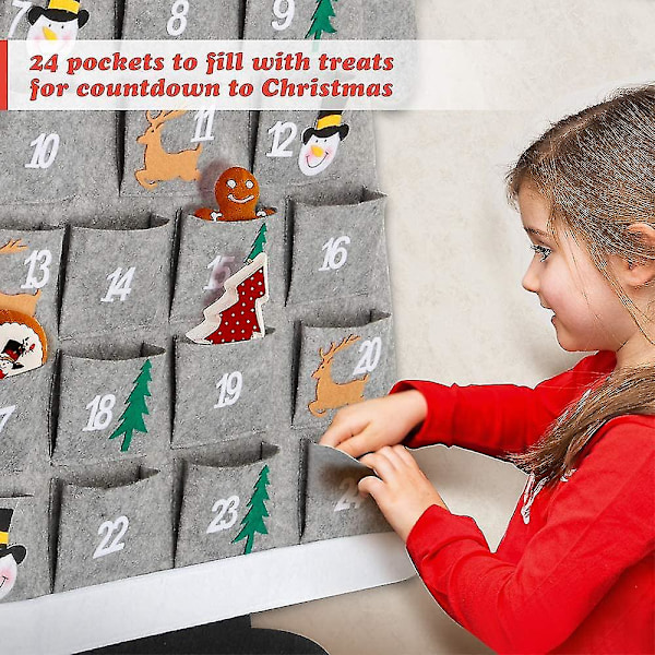 Julekalender 3D Julemand Filt Julekalender Med 24 Dages Lommer Jule Nedtælling (FMY) Grey