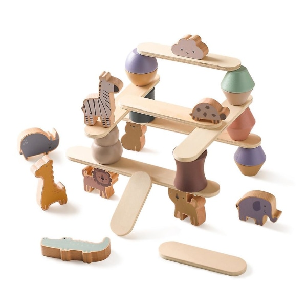 Träbalans set Djurstapelleksak för toddler Förälder-barnaktivitet Tidig inlärningsblock Pedagogisk leksak (FMY)