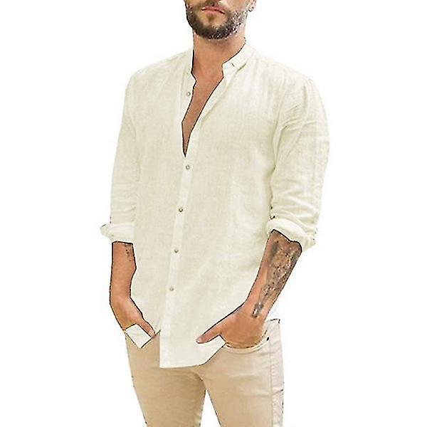 Skjorter med lange armer i lin Button Down sommerskjorter for menn (FMY) apricot 3XL