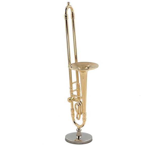 12cm Miniatyr Trombon i Ren Koppar med Stöd Mini Musikinstrumentmodell med Svart Blad (FMY) Gold