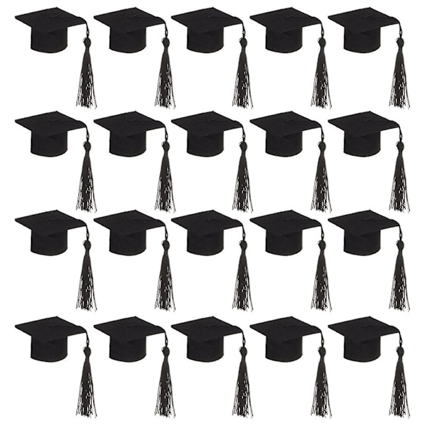 20 stk. Mini Bachelor Hat i filt med kvaster til festligheder, graduering, vinflasketop og gradueringsfestartikler (FMY) Black One Size