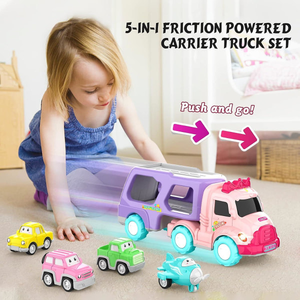 Leksaker för 1 2 3-årig flicka, 5-i-1 lastbil, toddler girl leksaker, power leksaksbilar med ljus och ljud, 1 2 3 år gammal (FMY)