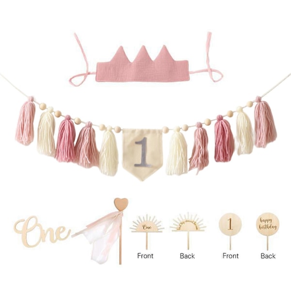 1st Birthday High Chair Banner Tassel Garland Girl Handmade Boho Party Decor Baby Shower Birthday Flag Room Ceiling Banner Kit  (FMY)