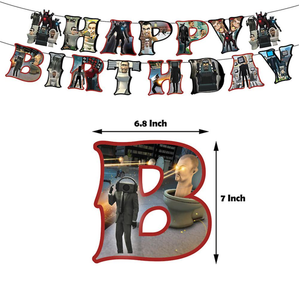 Skibidi-wc:n syntymäpäiväjuhlakoristeet Skibidi Battle -juhlatarvikkeisiin ja -tarvikkeisiin kuuluvat Happy Birthday -banneri, ilmapallot, kakunpäälliset (FMY)