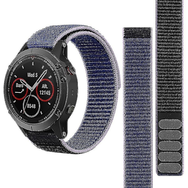 Garmin Forerunner 965/955/945/935:lle säädettävä ranneke, ommeltu nylonlenkki (FMY) Blue Black