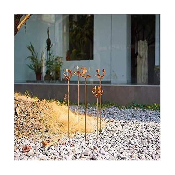 Trädgårdsuteplats Metall Smide Insats Metall Blommor Trädgårdsdekor, Metallskulptur Set om 5 Trädgård (FMY)
