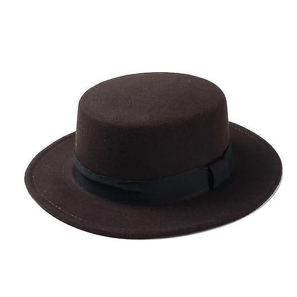 Hatte Uld Boater Flat Top Hat Kaffe (FMY)