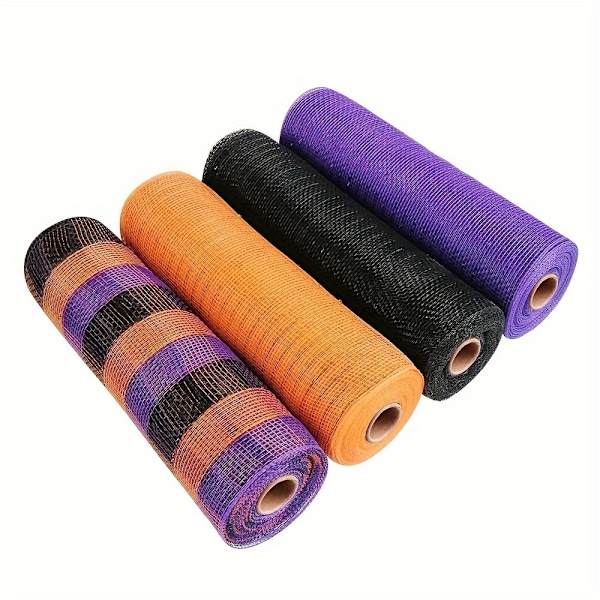 Halloween Poly Mesh -nauhasetti, 4 rullaa polyesteriä, johdotettu reunus, koristeellinen verkko DIY- käsitöihin ja seppeleisiin, 10 tuumaa x 30 jaardia yhteensä, Seaso (FMY) 4pcs