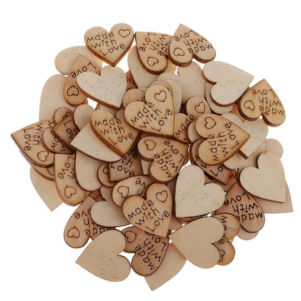 100 Pieces Engraved Wood Love Heart Wooden Embellishment Diy Wedding Craft  (FMY)