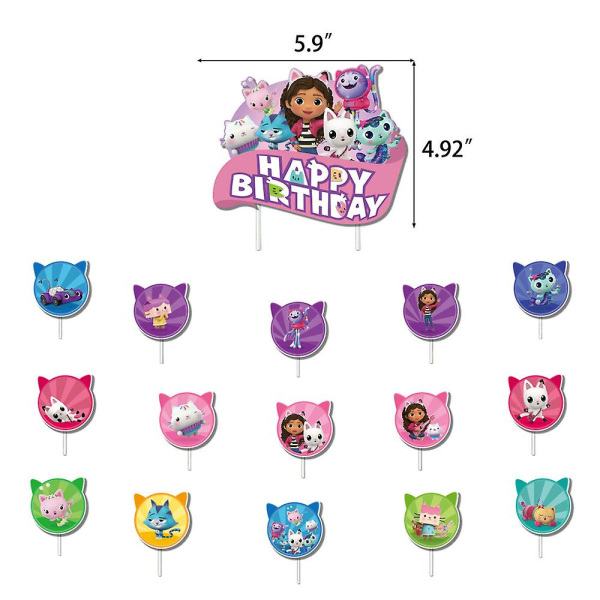 Gabby's Dollhousetheme Kids Girls Birthday Party Supplies Kit Banner Balloons Cake Toppers Decor Set  (FMY)