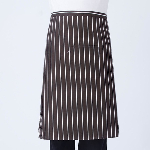 Renikh Stripete Rutete Halvlang Kort Midje Forkle med Lomme Catering Kokkelærling Bar (FMY) Brown Stripes