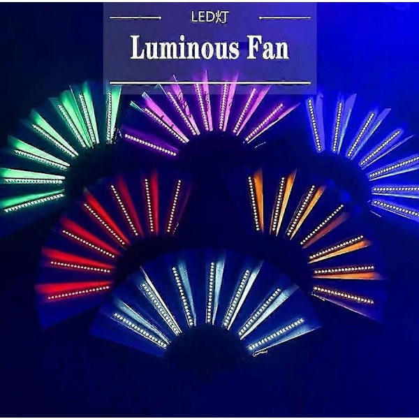 Glødende Foldbar LED-Fan Dansende Lys Fan Nat Show Fluorescerende Bar Party Gave Gløder I Mørket Halloween Dekoration (FMY) White