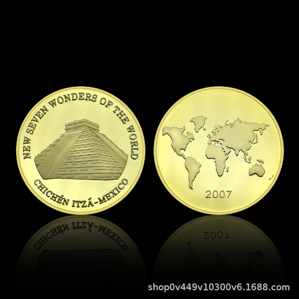 7 Verdens Underverker Minnemynter Den kinesiske mur Pyramiden Taj Mahal Romer Colosseum Festival Gave Samling Mynter(FMY) Chichen Itza Pyramid