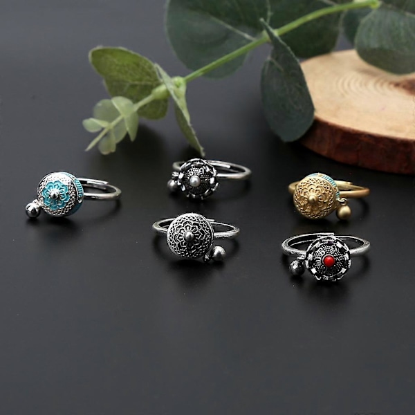 OM Mantra Lotus Blommig Roterande Ring Justerbar Fingerring Bön Hjul Ringar (FMY) Style 3