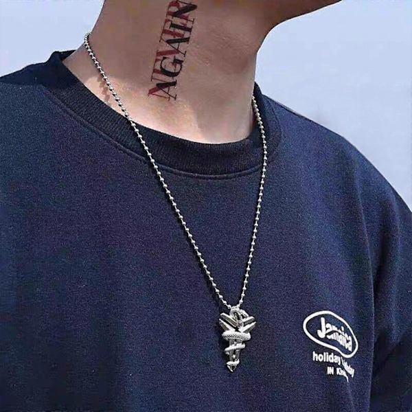 Hip Hop Mamba Snake Kors Halskæde til Mænd Kvinder Rustfrit Stål Vedhæng Kæde (FMY)