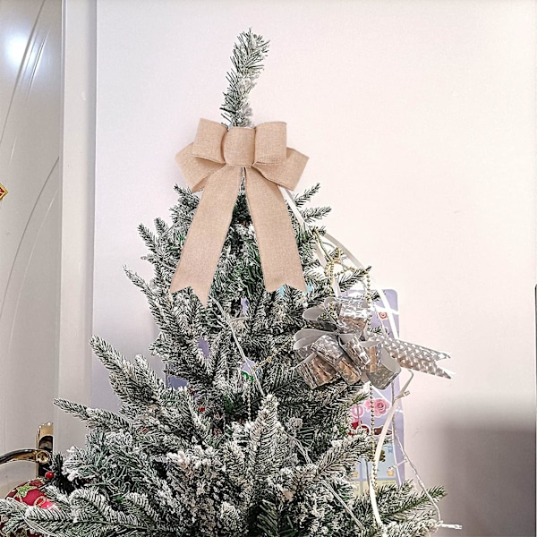 Pakke med 8 buer julepynt 24 x 18 cm, jute & julebånd | Store julebuer røde juletræspynt buer til Chris  (FMY)