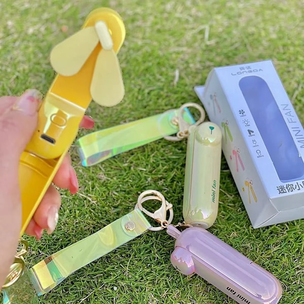 Søt Mini Vifte Kipas Bærbar Hånd Fold Seng Office USB Lading Batteri Bord Pult Kjøling(FMY) yellow