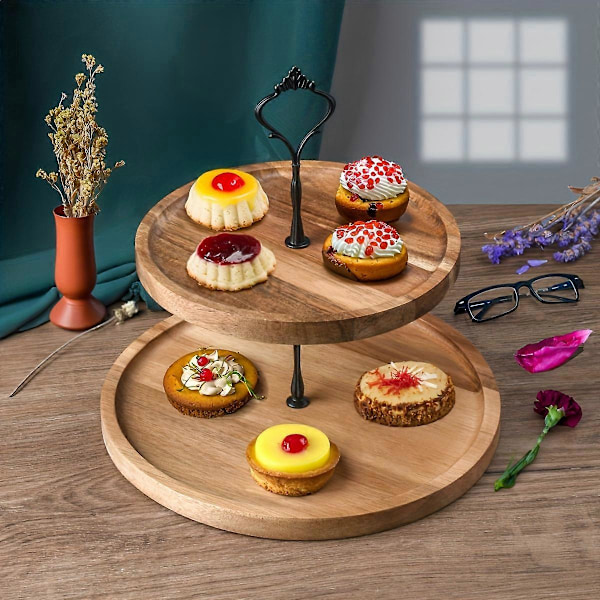 1/2/3-etasjes trekake-stativ, lagdelt serveringsbrett, rund rektangulær trekake-tårn, serveringsdisplaystativ, dessertkjeks-godteri-stativ (FMY) Small 2 Layers