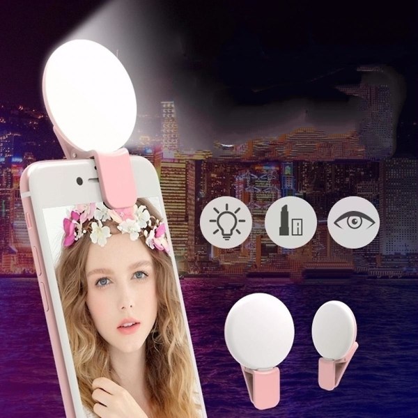 Selfie Ring Light Genopladelig Bærbar Clip-on Selfie Fill Light med 9 LED til smarttelefonfotografering, kameravideo, pigesminker (FMY)
