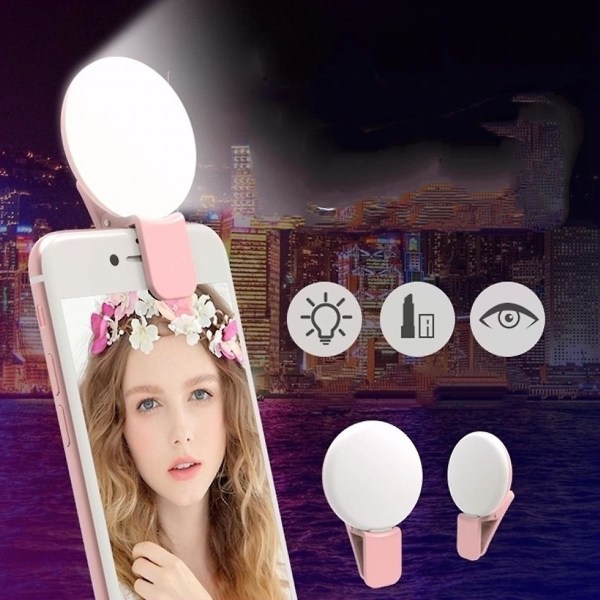 Selfie Ring Light Laddningsbar Bärbar Clip-on Selfie Fylllampa Med 9 LED För Smartphone Fotografering, Kamera Video, Tjej Sminkar  (FMY)