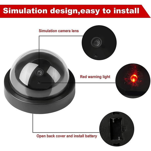 Dome Dummy Fake Sikkerhetskamera Simulering Monitor Med Blinkende LED-Lys, Utendørs Innendørs Bruk For Hjem & Bedrifter, 4 Pakk (FMY)