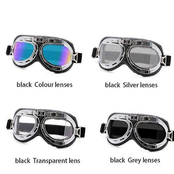 1 kpl Retro Pilotin Suojalasit Moottoripyörän Suojavarusteet Moottoripyöräilijöille Cafe Scooter Vintage Linssikehys Pölytiivis (FMY) black-Transparent