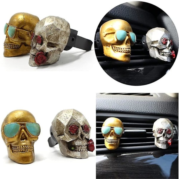 2 stk Mini Skull Mold Car Vent Clip Decor Air Freshener Auto Ornament Decor (FMY)