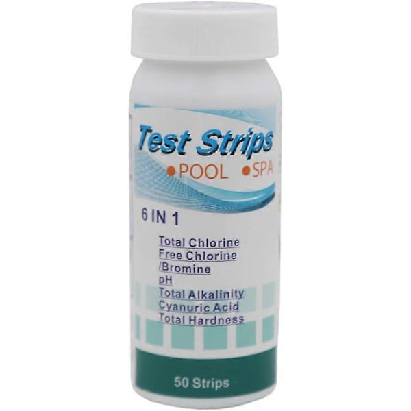 Kjemisk tester for basseng og spa, 6-i-1 multifunksjonelle teststrimler for klor, brom, pH, total alkalitet, total hardhet og cyanursyre (FMY)
