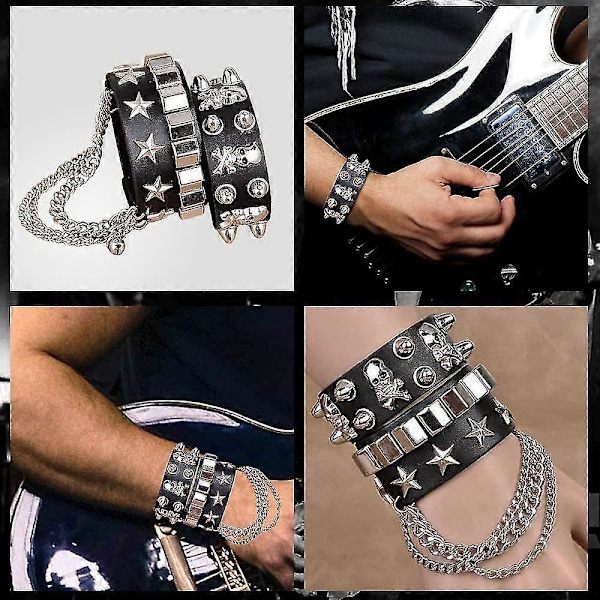 1980-tals Metal Rocker Rockstar Rock N Roll Kostym 70-tal 80-tal Festtillbehör Set Hårband Tatuering Manschetter Handskar Punk Armband (FMY) 6 Pieces