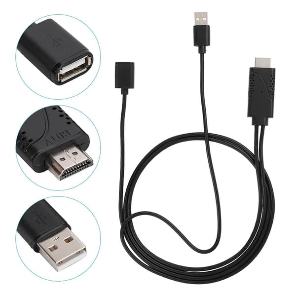 2-i-1 USB til HDMI HDTV-adapterkabel til iPhone og Android - 1080P-kompatibilitet (FMY)
