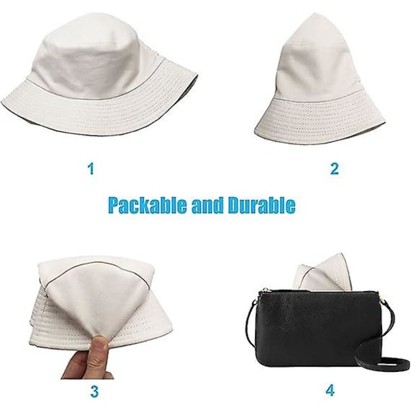 Bucket Hat for Kvinner og Menn, Reversibel Bomulls Sommer Sol Strand Caps Solid Farge Stil (FMY)