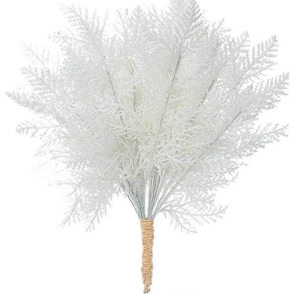 20 stk. Kunstige Grannåle med Glitter Genanvendelige DIY Hjemmedekoration Julegran Twig Pick Branch Party Tilbehør (FMY) White