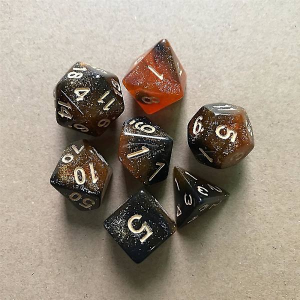 7 stk/sett Dnd terningsett polyhedral D&d terning inkludering rollespill terninger Dungeons And Dragons gave (FMY) Black Gold