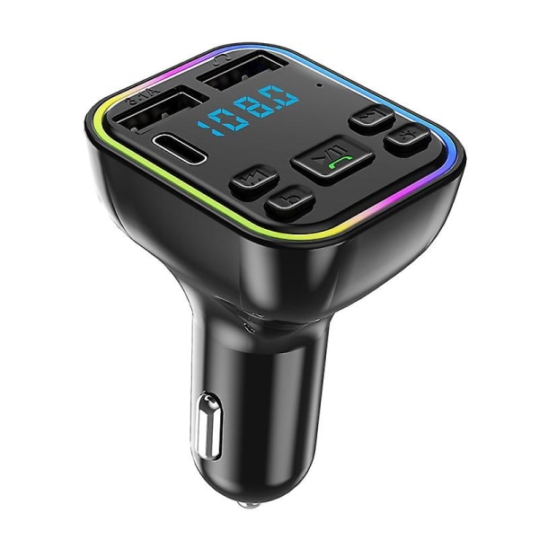 Trådløs Bluetooth 5.0 bil FM-sender, dobbel usb&pd lader bilsett, bil mp3 musikkspiller håndfri adapter med atmosfærelys (FMY)