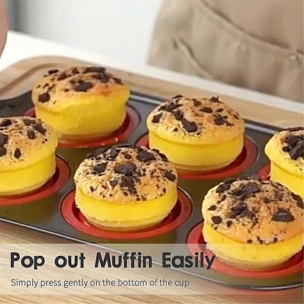Silikonmuffinsform, Cupcakeform för Bakning, Metallram Muffinsform Äggbitar Kopp Äggform, 6 Koppar Röd (FMY)