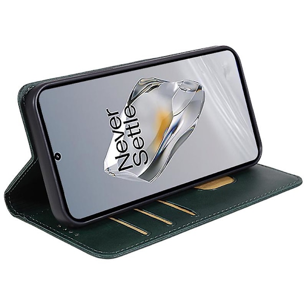 För OnePlus Nord CE4 5G Fodral PU Läder Plånboksfodral Kalvstruktur Telefonskal med Magnetlås  (FMY) Blackish Green