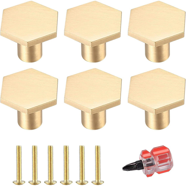 Ovien nupit, messinkiset kaapin nupit, kultaiset huonekalunupit, lipaston laatikon nupit, kuusikulmainen yksireikäinen kahva keittiöön, toimistoon (22 * 18 mm)  (FMY)